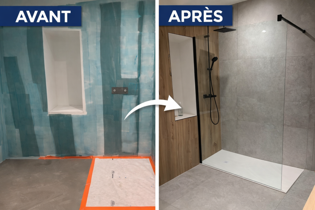 rénovation de douche à l’italienne avant après dans les Ardennes