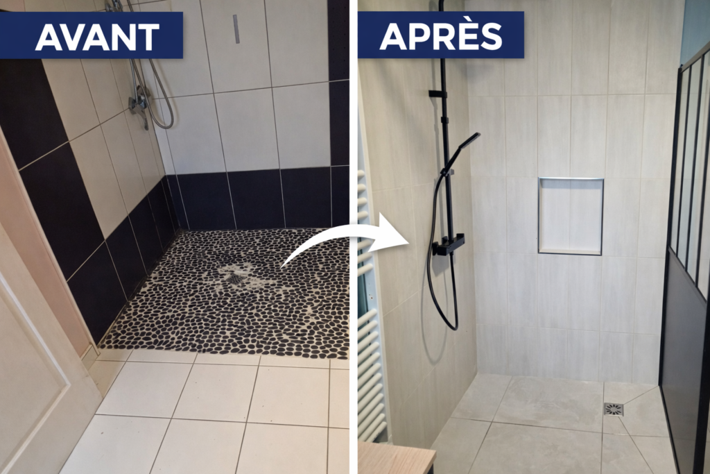 transformation de douche avant après avec faïence murale claire charleville