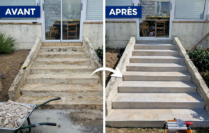 pose de carrelage sur marches extérieures après rénovation rethel